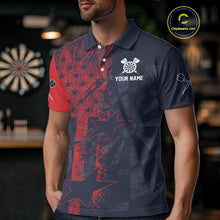 Load image into Gallery viewer, US Flag Grunge Star Dartboard Men's Darts Polo Shirt - Custom Name For Players NYN0755