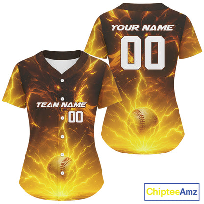 Yellow Custom Lightning Dragon Baseball Ball Jerseys For Women Youth Baseball Team Shirts NYN1074