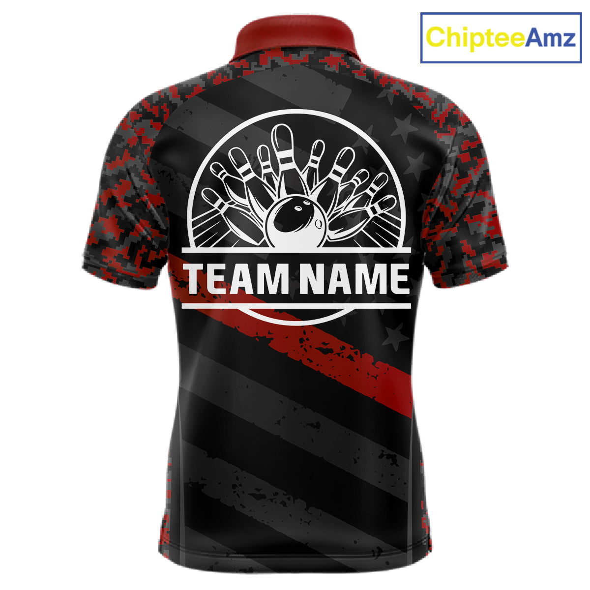 Black And Red Digital Camo Bowling Shirt For Men Custom USA Flag Patriot Bowling Team Shirt NYN4093