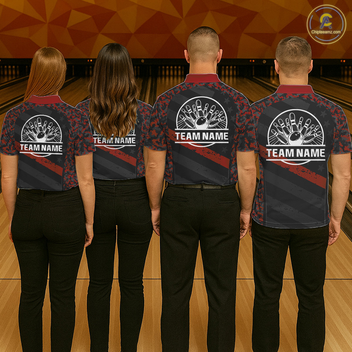Black And Red Digital Camo Bowling Shirt For Men Custom USA Flag Patriot Bowling Team Shirt NYN4093