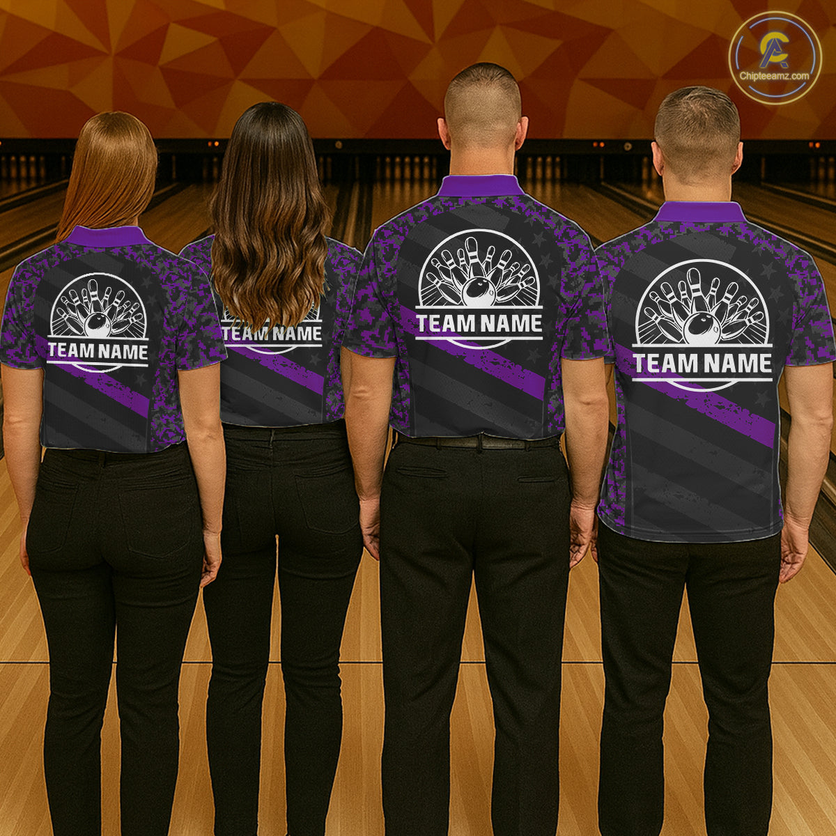 Black And Purple Digital Camo Bowling Shirt For Men Custom USA Flag Patriot Bowling Team Shirt NYN4094