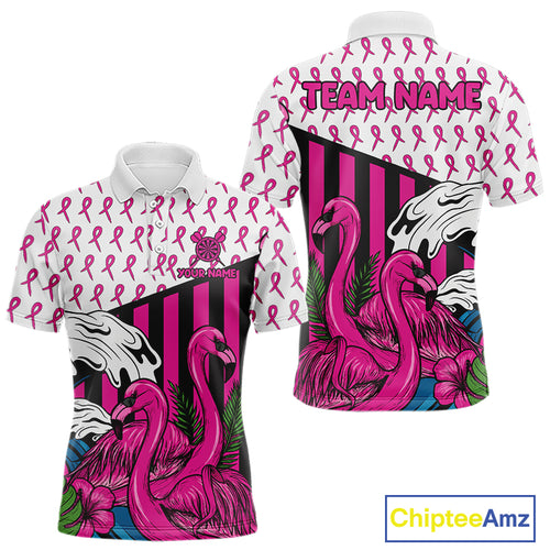 Custom Pink Ribbon Flamingo Dart Polo Shirt For Men Breast Cancer Awareness Dart Jerseys NYN1415