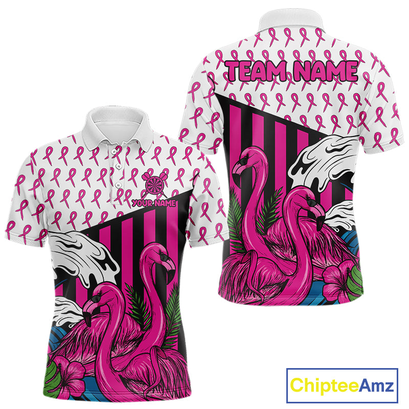 Custom Pink Ribbon Flamingo Dart Polo Shirt For Men Breast Cancer Awareness Dart Jerseys NYN1415