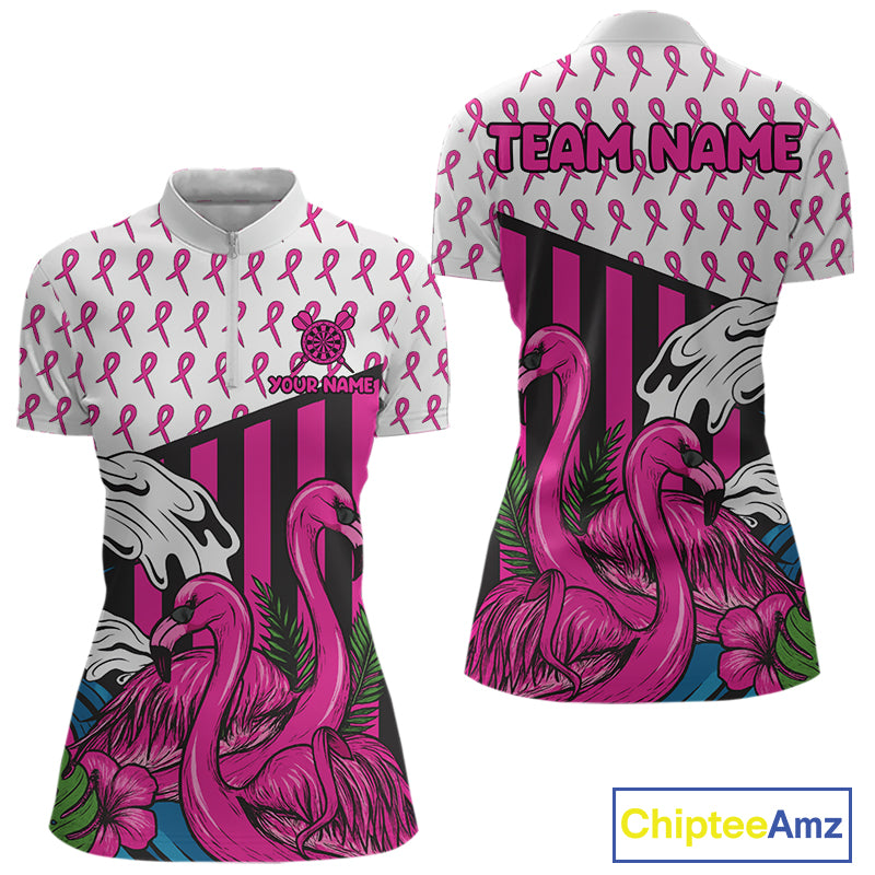 Custom Pink Ribbon Flamingo Dart 1/4-Zip Shirt For Women Breast Cancer Awareness Dart Jerseys NYN1415