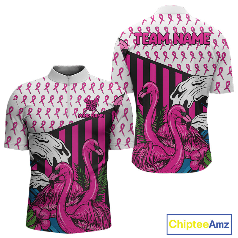 Custom Pink Ribbon Flamingo Dart 1/4-Zip Shirt For Men Breast Cancer Awareness Dart Jerseys NYN1415