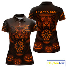 Load image into Gallery viewer, Custom Pumpkin Tiger Horror Halloween Dart Polo Shirt For Women Dart Tournament Jerseys NYN1421