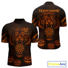 Load image into Gallery viewer, Custom Pumpkin Tiger Horror Halloween Dart 1/4-Zip Shirt For Men Dart Tournament Jerseys NYN1421