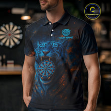 Load image into Gallery viewer, Custom Blue Orange Galaxy Tiger Dartboard Dart Polo Shirt For Men Dart Tournament Jerseys NYN1422