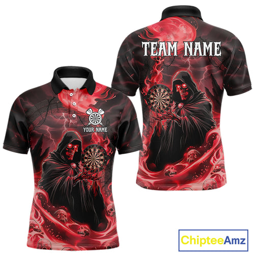 Custom Red Grim Reaper Fire Flames Dart Men Polo Jerseys Outfits Skull Dart Shirt NYN1682