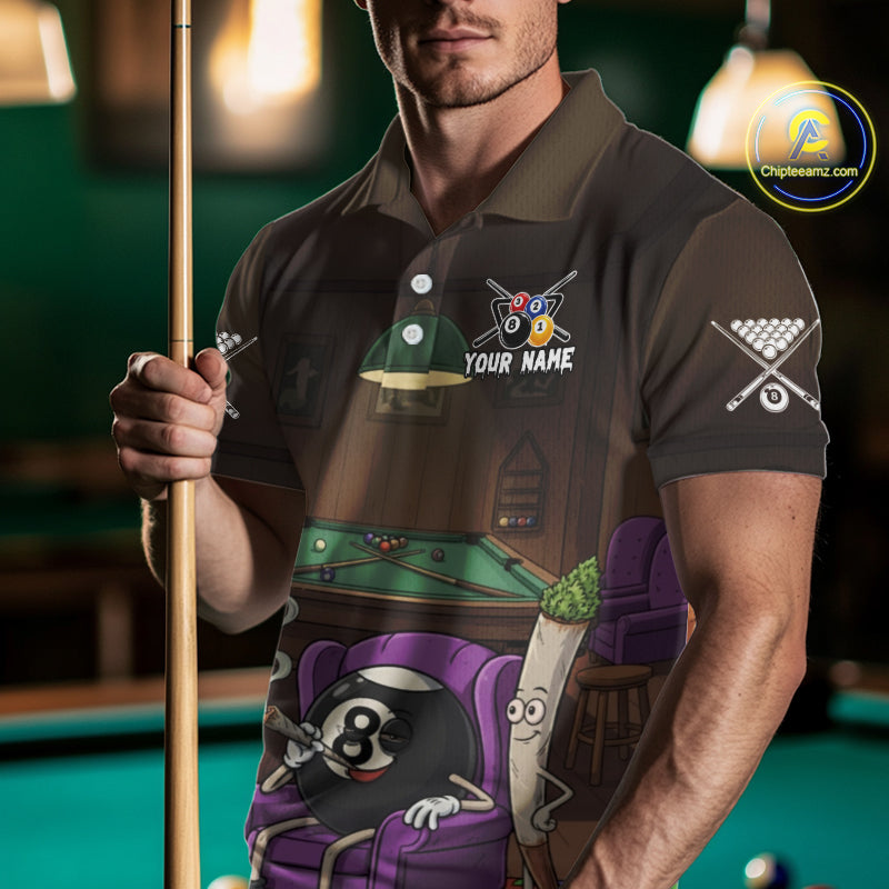 Funny Pool 8 Ball Smoking Men's Billiard Team Shirt Custom Billiard Polo & 1/4 Zip Attire NYN2495