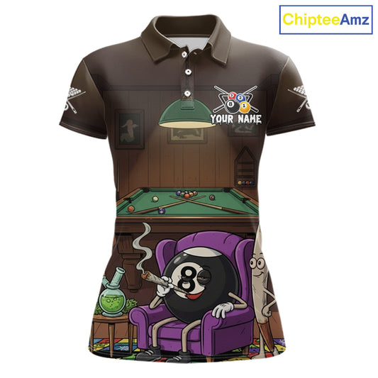 Funny Pool 8 Ball Smoking Women's Billiard Team Shirt Custom Billiard Polo & 1/4 Zip Attire NYN2495