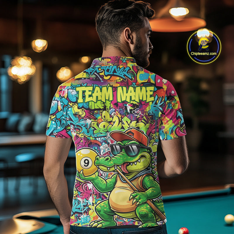 Graffiti Funny Crocodile Pool 8 Ball Men Billiard Team Shirt Custom Billiard Balls Attire NYN2501