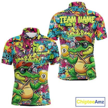 Graffiti Funny Crocodile Pool 8 Ball Men Billiard Team Shirt Custom Billiard Balls Attire NYN2501
