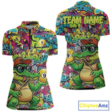 Load image into Gallery viewer, Graffiti Funny Crocodile Pool 8 Ball Women Billiard Team Shirt Custom Billiard Balls Attire NYN2501