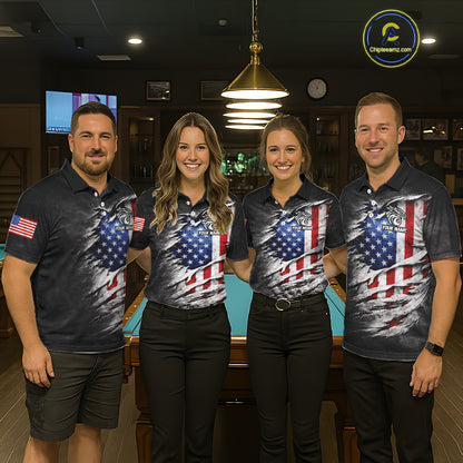 Eagle Grey Grunge American Flag Ball 8 Billiards Pool Shirt For Women Personalized Billiard Team Names NYN2697