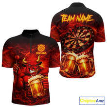 Load image into Gallery viewer, Red|Funny Bull &amp; Beer Thunder Lightning Dart 1/4-Zip Shirts For Men Custom Name For Darters NYN2698