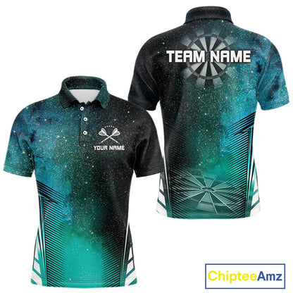 Custom Men's Darts Team Shirt With Cosmic Teal Gradient & Abstract Dartboards NYN0287