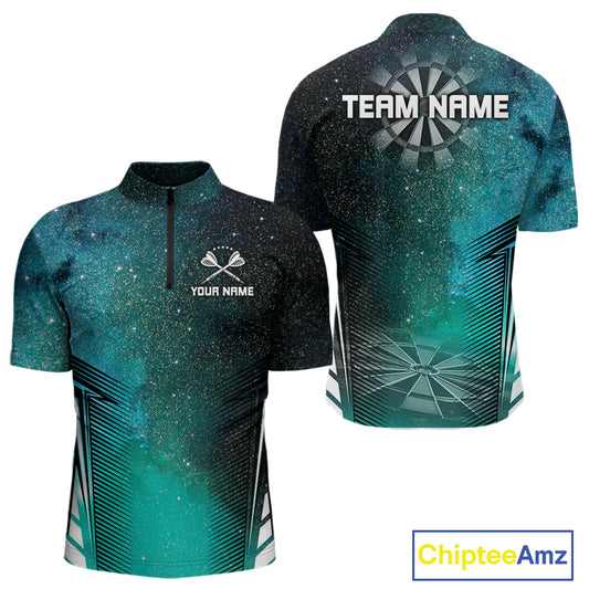 Custom Men's Darts Team Shirt With Cosmic Teal Gradient & Abstract Dartboards NYN0287
