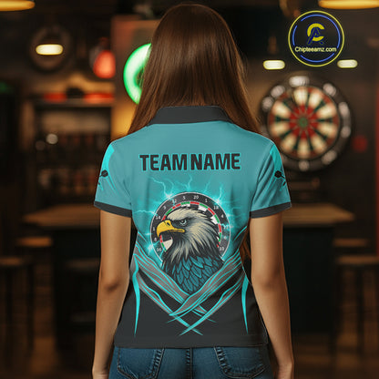 Women's Custom Darts Shirt Turquoise Eagle And Thunder Lightning Dartboards NYN0289