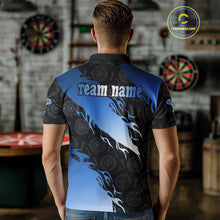 Load image into Gallery viewer, Custom Men's Darts Shirt With Cobalt Flames &amp; Black Dartboard Pattern, Darts Jersey NYN0291