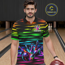 Load image into Gallery viewer, Colorful Splatter Paint Bowling Shirt For Men Custom Rainbow Strike Lightning Team Bowling Attire NYN3229