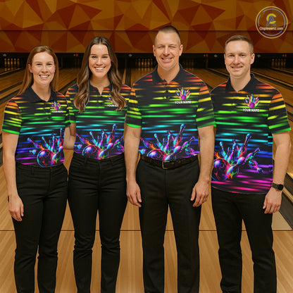 Colorful Splatter Paint Bowling Shirt For Men Custom Rainbow Strike Lightning Team Bowling Attire NYN3229