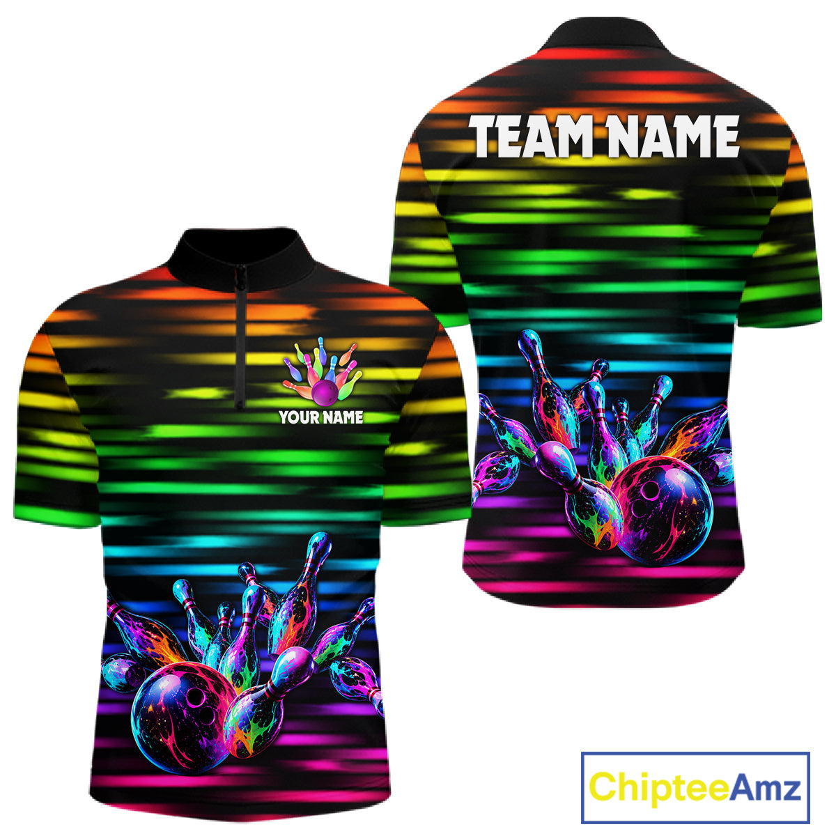 Colorful Splatter Paint Bowling Shirt For Men Custom Rainbow Strike Lightning Team Bowling Attire NYN3229