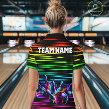 Load image into Gallery viewer, Colorful Splatter Paint Bowling Shirt For Women Custom Rainbow Strike Lightning Team Bowling Attire NYN3229