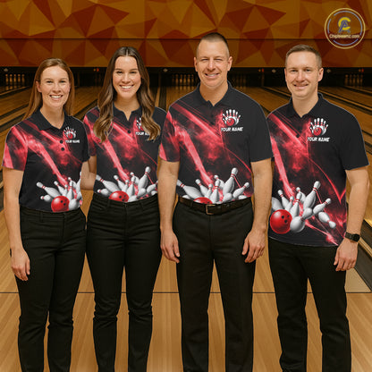 Red Smoking Bowling Polo & 1/4-Zip Shirt For Men Custom Funny Eagle Team Bowling Jersey NYN3239