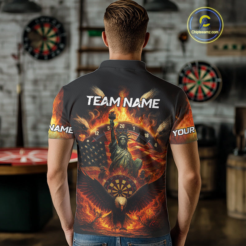 Custom Men's Darts Polo Jersey US Flag Flaming Eagle Dartboard For Darts Team NYN0770