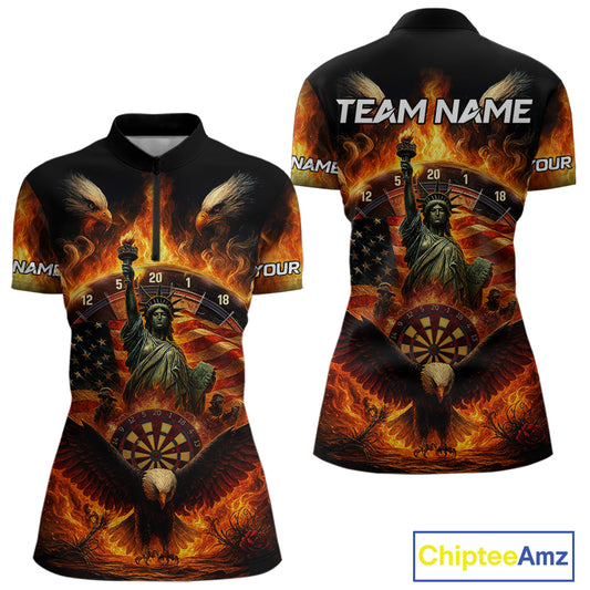 Custom Women's Darts Quarter-Zip Jersey US Flag Flaming Eagle Dartboard For Darts Team NYN0770