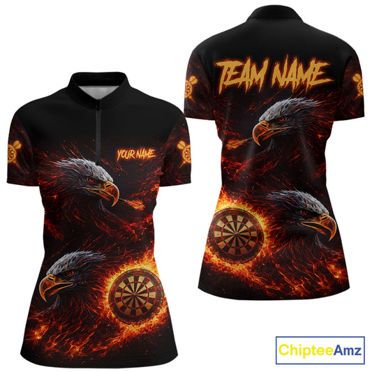 Eagle Couple Flame Dartboard & Arrow Women Darts Quarter-Zip Shirt Custom Outfits Dart Team Jerseys NYN2508