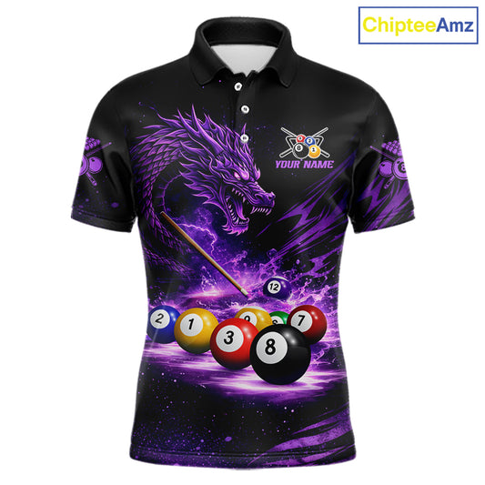 Purple Funny Dragon Thunder Ball Pool Billiard Team Shirt For Men Custom Billiards Ball Attire NYN2700