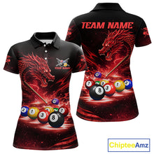 Load image into Gallery viewer, Red Funny Dragon Thunder Ball Pool Billiard Team Shirt For Women Custom Billiards Ball Attire NYN2701