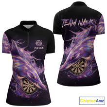 Load image into Gallery viewer, Personalized Pink Holographic Shark Women Darts 1/4-Zip League Shirts Funny Grunge Dart Jerseys NYN2707