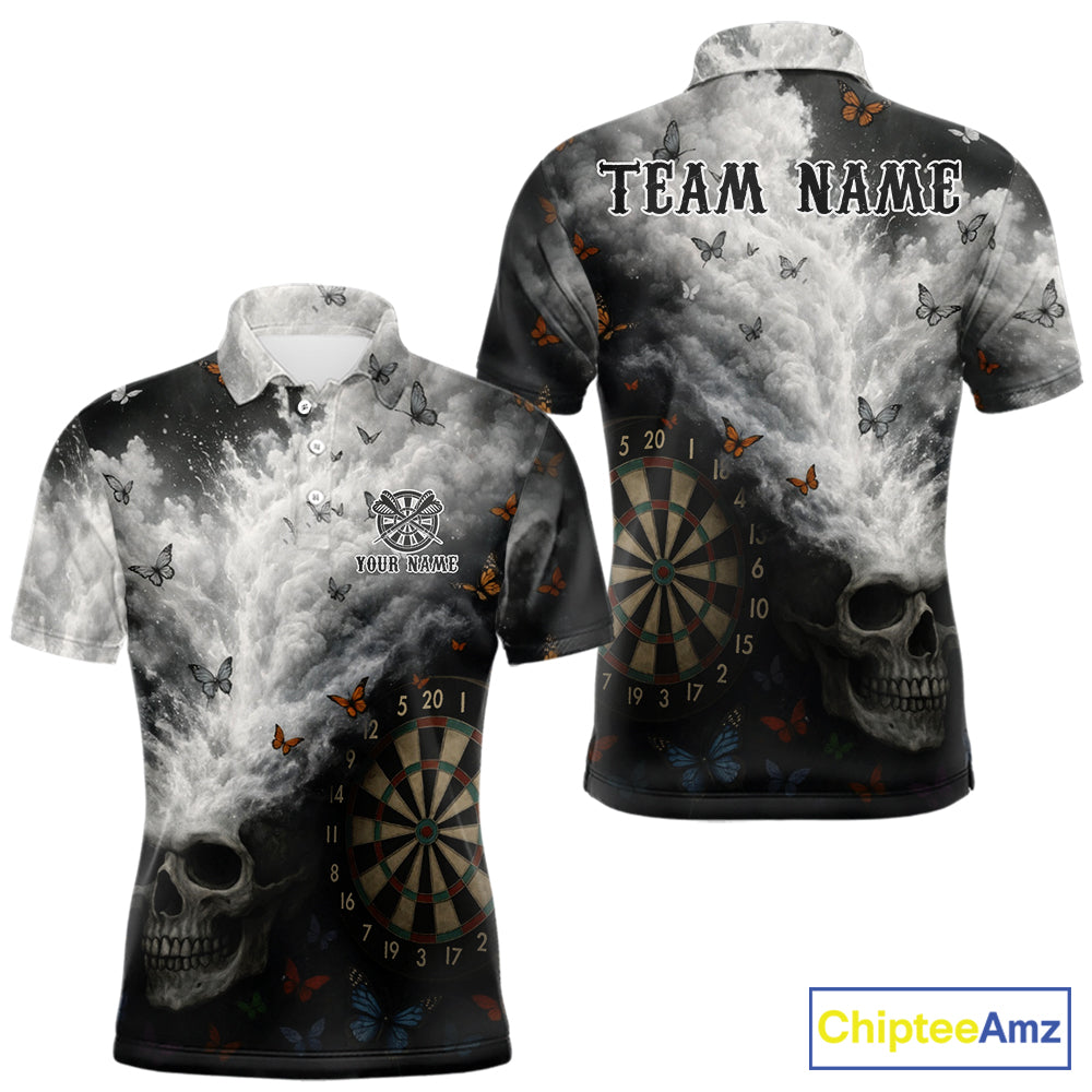 Custom White Smokes Skull Dartboard Men Dart Polo Shirt Butterfly Dart Jerseys NYN2708