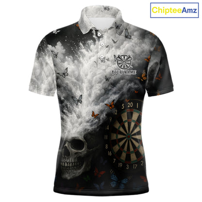 Custom White Smokes Skull Dartboard Men Dart Polo Shirt Butterfly Dart Jerseys NYN2708