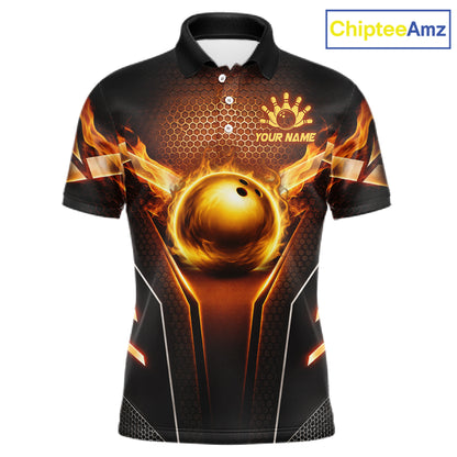 Custom Fire Flame Bowling Jerseys For Men, Personalized Bowling Pin & Ball Team Shirts | Yellow NYN3069