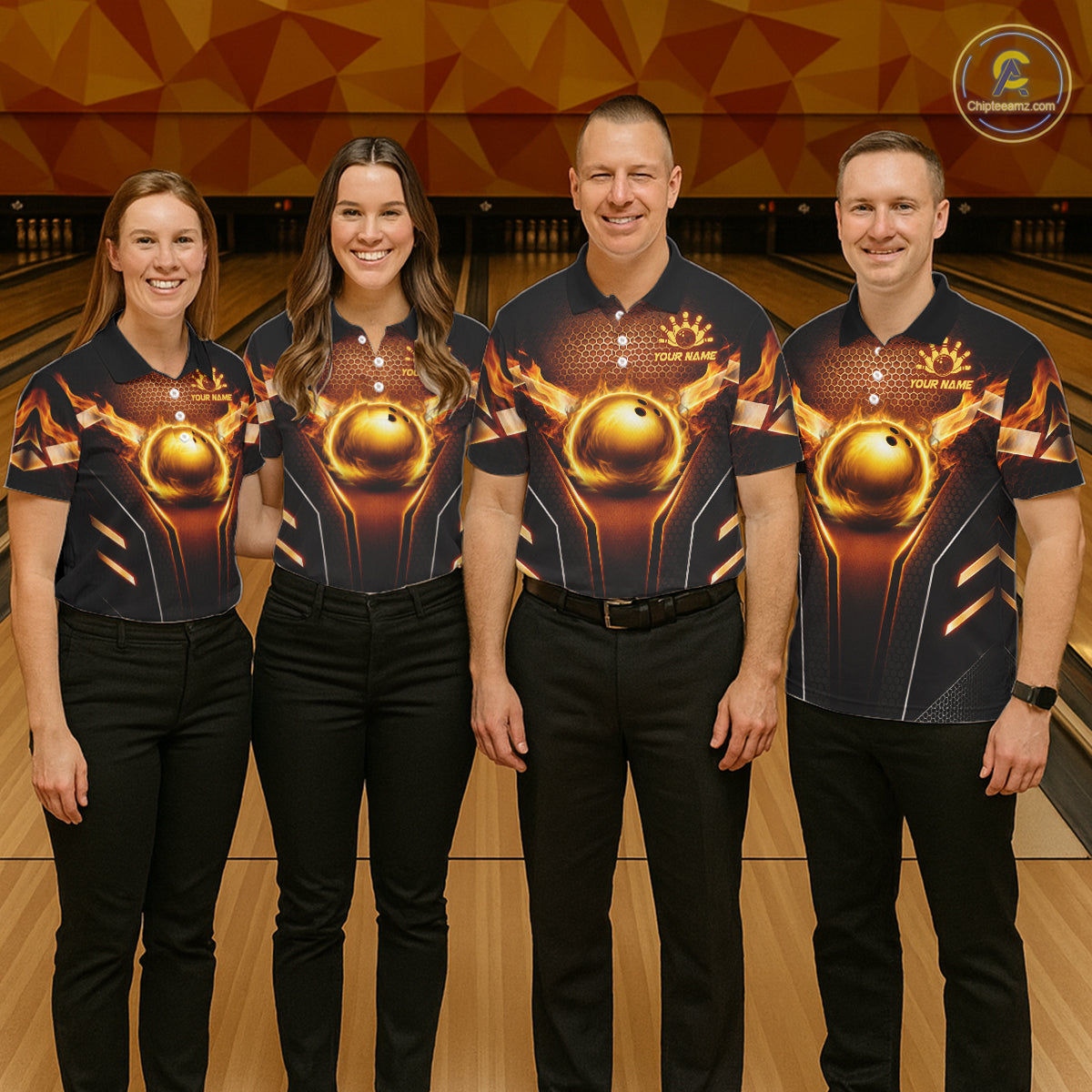 Custom Fire Flame Bowling Jerseys For Men, Personalized Bowling Pin & Ball Team Shirts | Yellow NYN3069