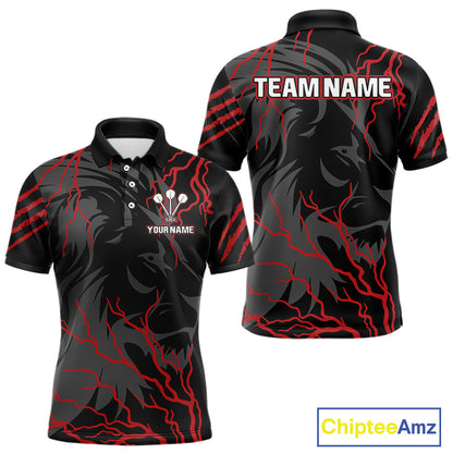 Men's Custom Darts Team Shirts With Crimson Lightning And Stealth Lion NYN0293