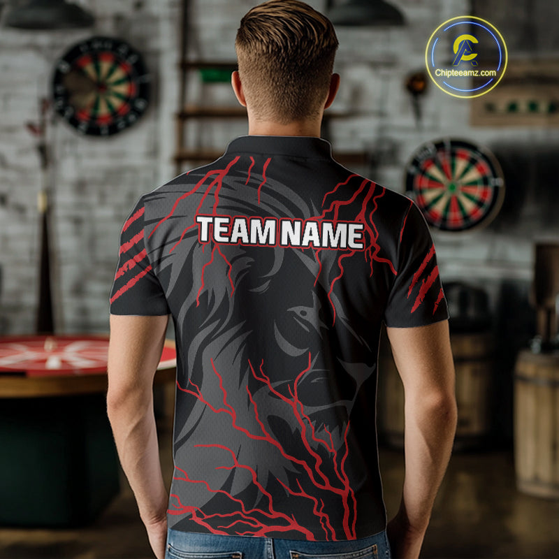 Men's Custom Darts Team Shirts With Crimson Lightning And Stealth Lion NYN0293