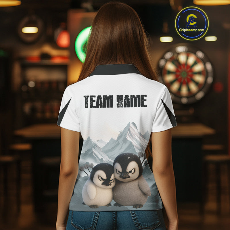 Women’s Darts Shirt With Iceberg Scene And Fierce Penguin Duo, Custom Name Option NYN0300