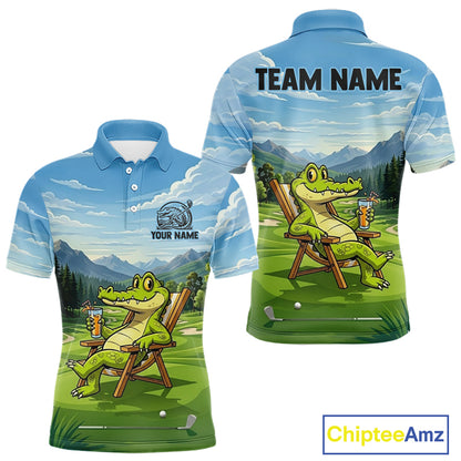 Funny Crocodile Golf Course Golf Polo Shirts For Men Personalized Team Name Golf Attire NYN3250