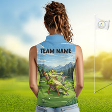 Load image into Gallery viewer, Funny Crocodile Golf Course Golf Sleeveless Polo Shirts For Women Personalized Team Name Golf Attire NYN3250
