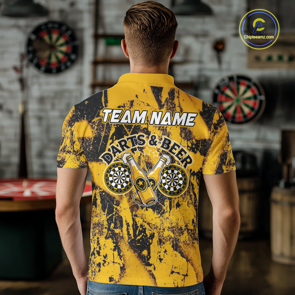 Yellow Grunge Funy Beer Darts Polo & 1/4 Zip For Men Personalized Grunge Dart Team Shirts NYN3241