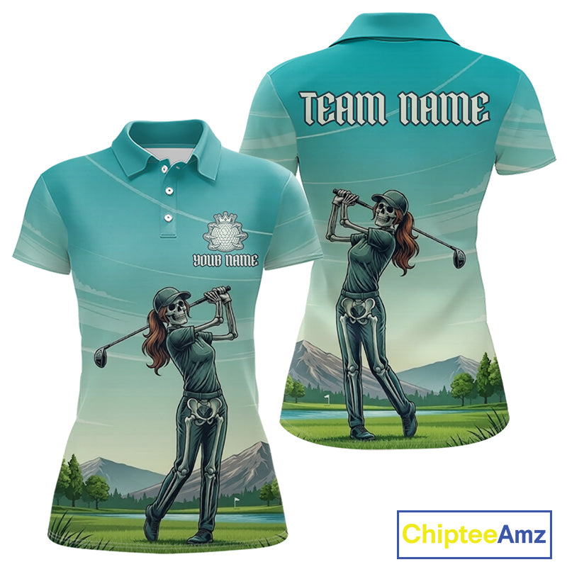 Funny Skeleton Golf Course Golf Polo Shirts For Women Personalized Team Name Golf Clothes NYN3252
