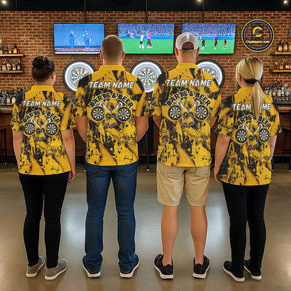 Yellow Grunge Funy Beer Darts Polo & 1/4 Zip For Men Personalized Grunge Dart Team Shirts NYN3241
