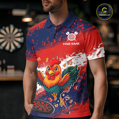 Red, White And Blue Funny Rooster Mens Darts Shirt Personalized Grunge Team Darts Jersey NYN3245