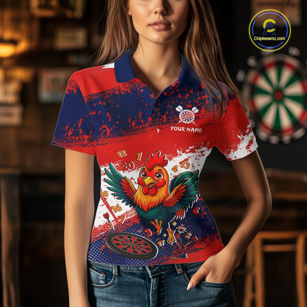 Red, White And Blue Funny Rooster Women Darts Shirt Personalized Grunge Team Darts Jersey NYN3245
