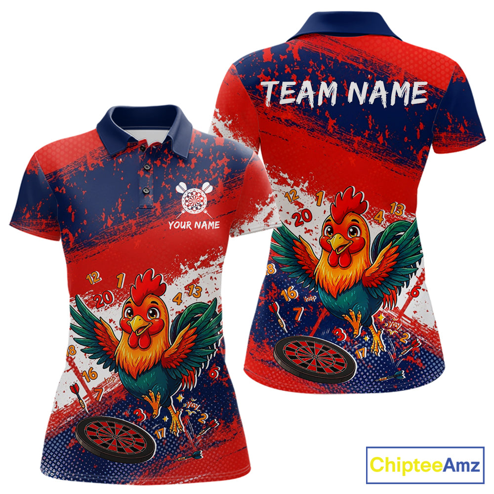Red, White And Blue Funny Rooster Women Darts Shirt Personalized Grunge Team Darts Jersey NYN3245